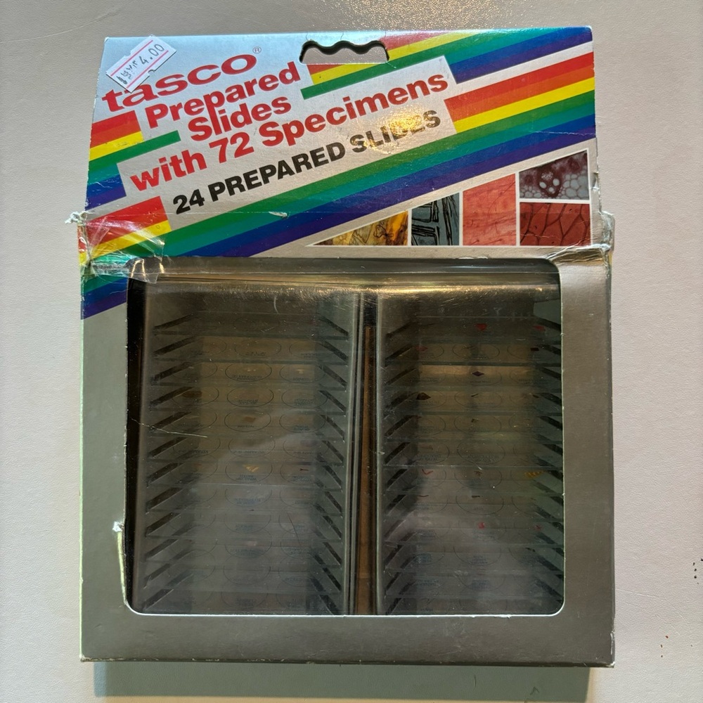 NEW Vintage 1985 Tasco 24 Count Prepared Slides 72 Specimens Science Kids NIB